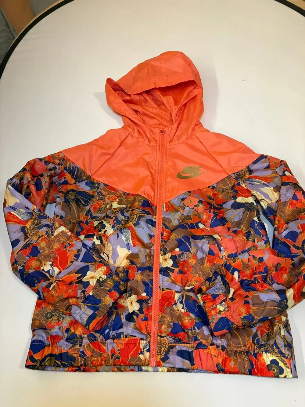 Nike Girls Floral Windrunner Coral Orange Blue Print Windbreaker Jacket